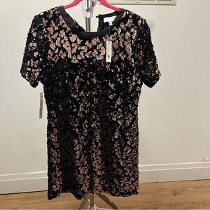 NWT Anthropologie Ro & De Black and Gold Sequin Dress size Small